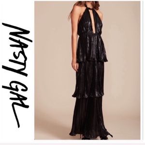 Nasty Gal Lioness Midnight Halter Pleated Maxi